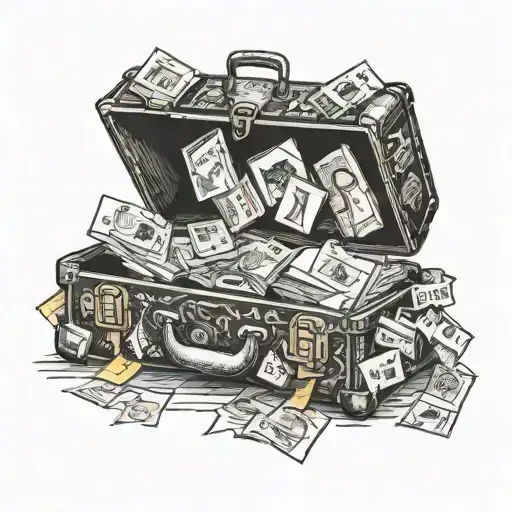 A Vintage Suitcase Covered In Travel Stickers With A Book Peeking Out From Inside