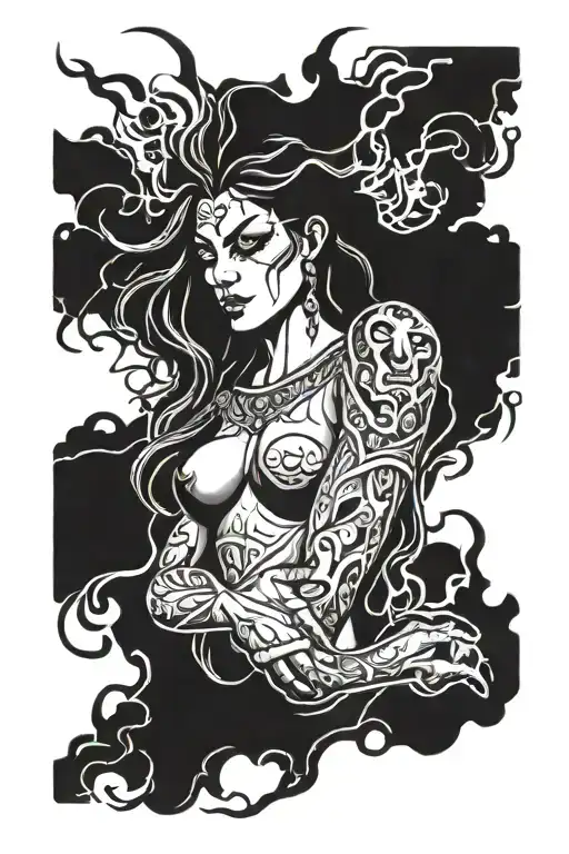 Angry Goddess Crying With Thunder In The Background