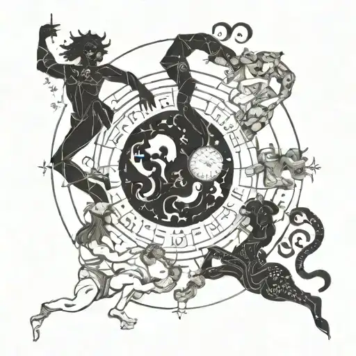 An Astrological Chart Made Up Of Interconnected Dancing Figures Representing Zodiac Signs
