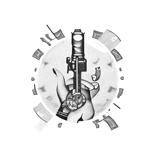 A Sleek Gun Surrounded By Dollar Bills