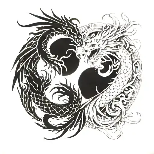Dragon And Phoenix As Yin Yang Symbol Formed