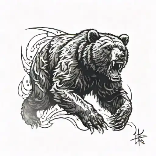Roaring Bear Hitting With Claw Marks Running Through It