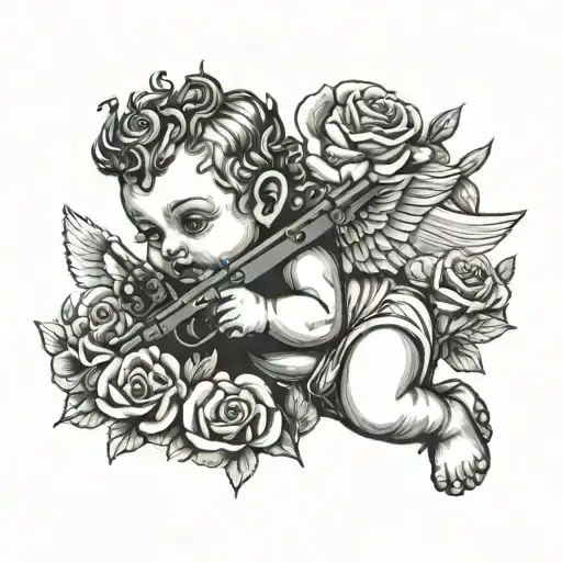 Baby Cupid Holding Two Guns