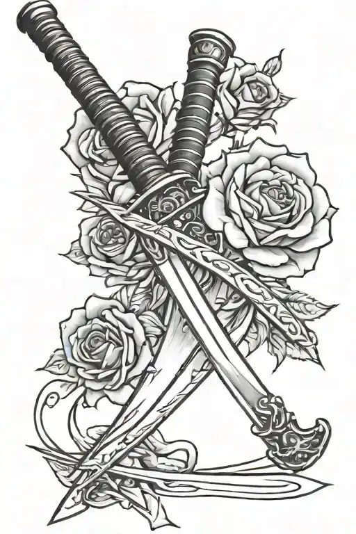A Katana With A Rose Wrapped Around It