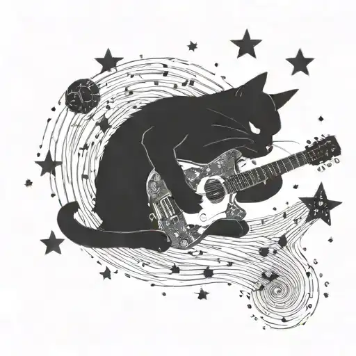 A Cosmic Cat Playing A Guitar With A Galaxy Backdrop And Shooting Stars As Musical Notes