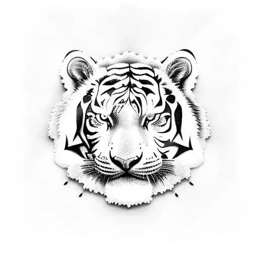 A Full Body White Tiger With Roses