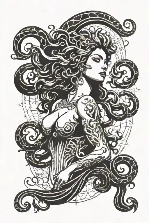 Goddess Medusa With Rays Background