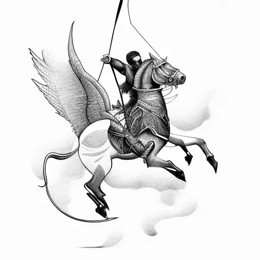 Man Firing Bow And Arrow While Riding On Pegasus