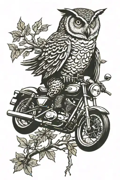 Owl On A Branch Over A Motorcycle Riding