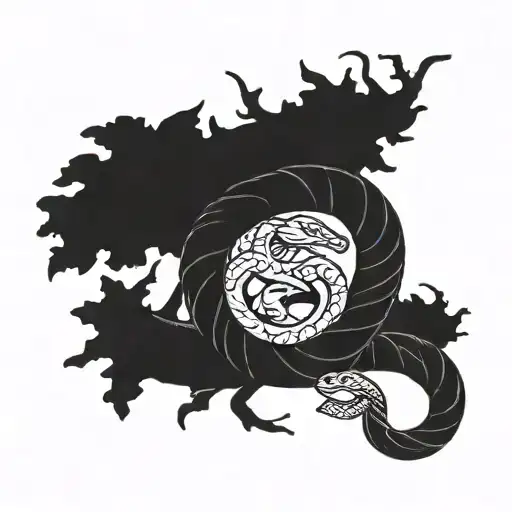 A Usmc Emblem Integrated Into A Blackwork Design Of A Snake Coiled Around A Tree