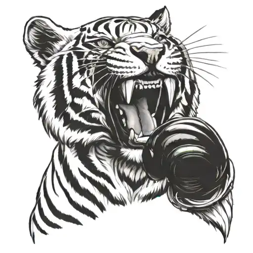 A White Tiger Roaring While Wearing Boxing Gloves Floating