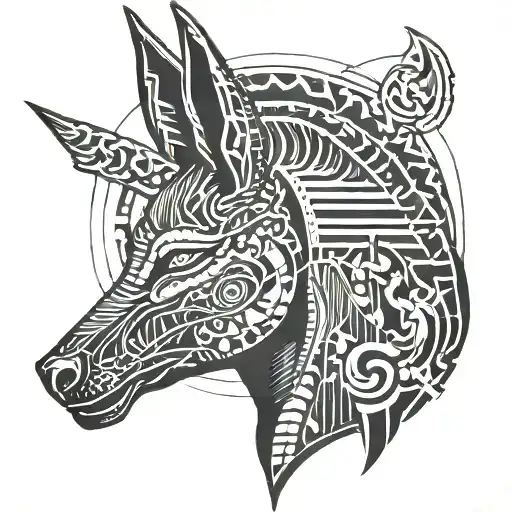 Anubis Surrounded By Egyptian Hieroglyphics Placed