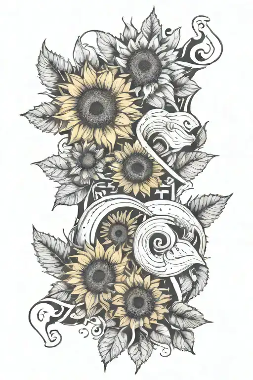 Sunflower Tattoo With An Aquarius Zodiac Sign