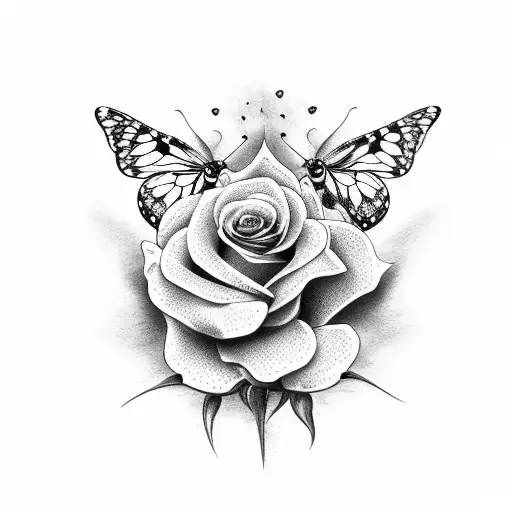 Rose With Butterfly And Bees