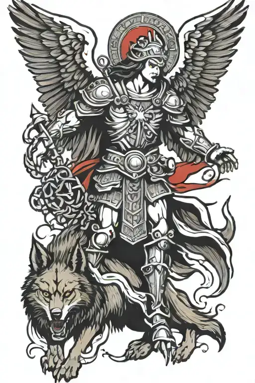Saint Michael With Red Eyed Wolf