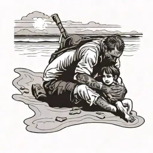 Beach Father Picking Up Daughter