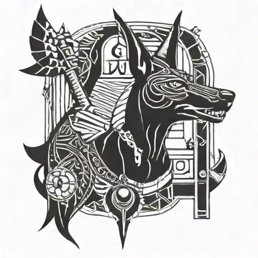 Anubis Surrounded By Egyptian Hieroglyphics