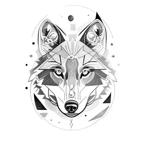 Black Wolf With Geometric Shapes Florals Magic