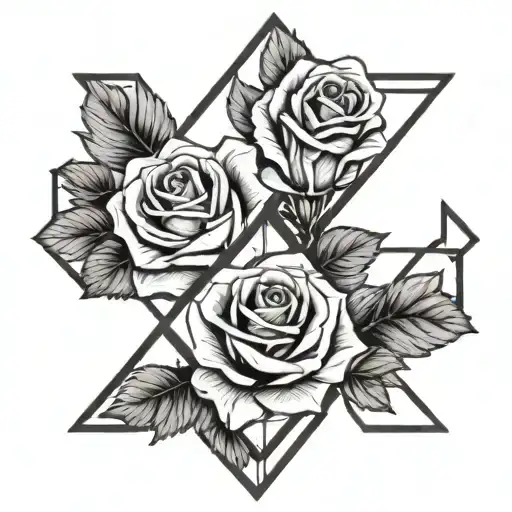 A Geometric Diamond Shape Intertwined With Delicate Roses