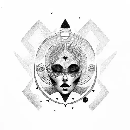 Woman With Head In Space Red