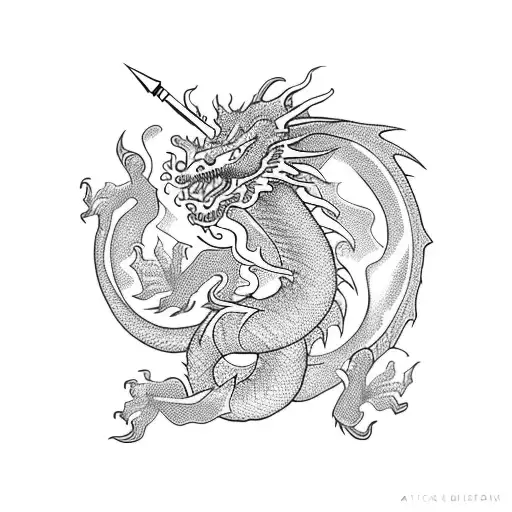 Dragon Wrapped Arund A Dagger With Flowers