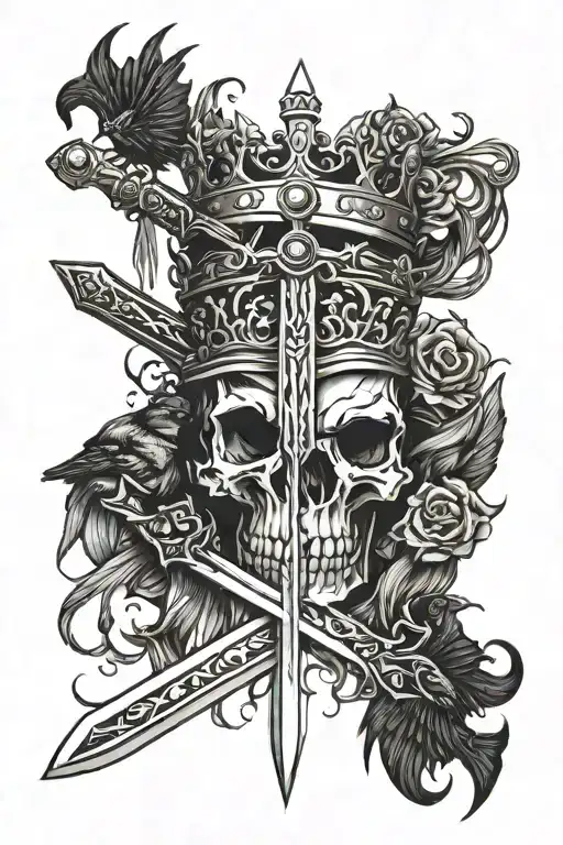 A Sword Piercing Through A Crown With A Background Of Crows
