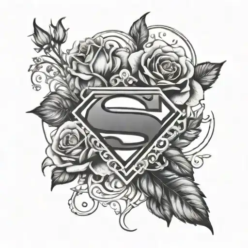 A Tattoo Design Combining Roses And Superman In A Yin And Yang Symbol