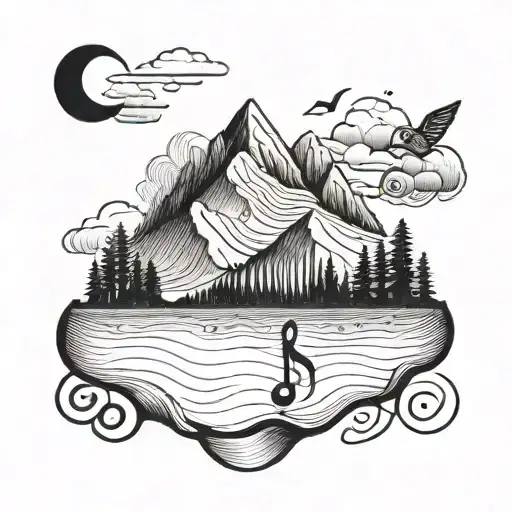 A Minimalist Tattoo Of A Music Note With A Hidden Hill Landscape