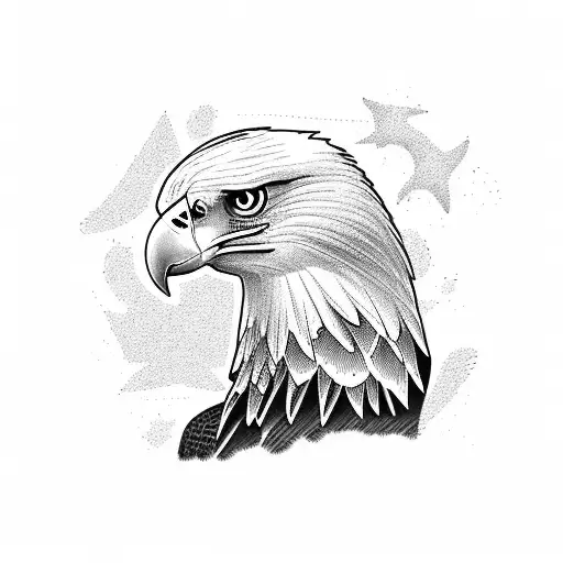 A Eagle Soaring Above The Beach With An American Flag