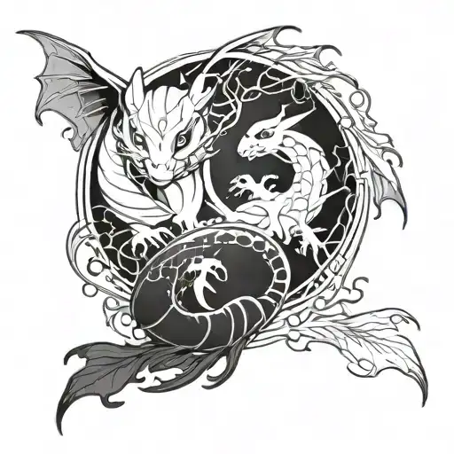 A Tattoo Design Featuring Toothless And Lightfury In A Yin And Yang Symbol To Represent Balance