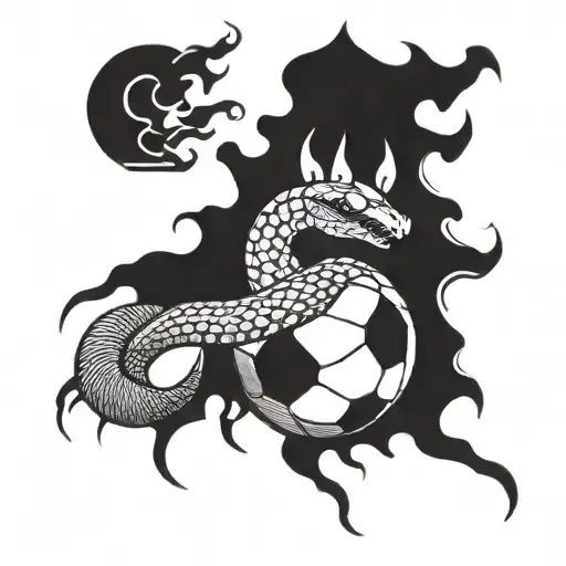 A Snake Coiled Around A Football With Flames And Lightning Bolts