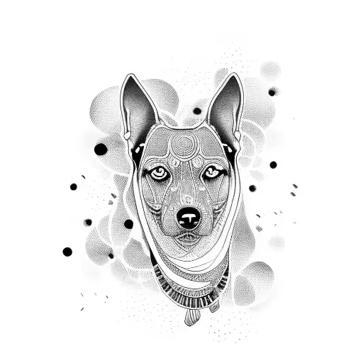 Egyptian Dog With Dots And Thick Lines And Fine Lines