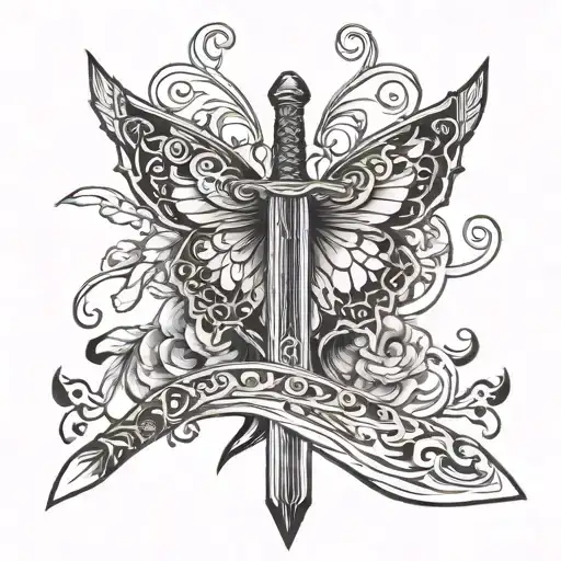 A Sword With A Heart In The Blade And A Butterly Combined