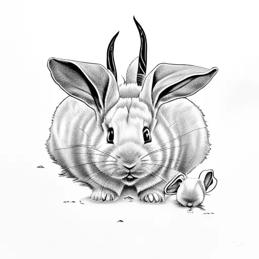 Dwarf White Rabbit And A Brown Dog With Perky Ears