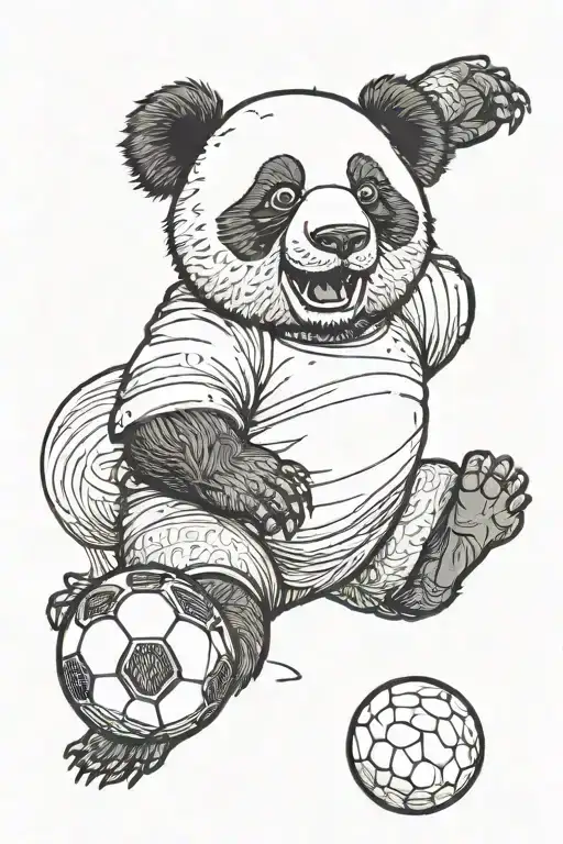 A Panda Playing Soccer With A Blackwork Design Featuring
