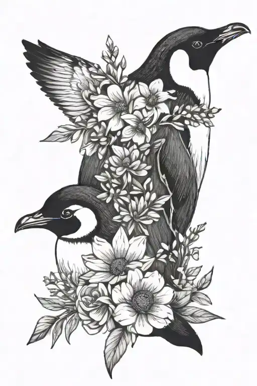 Baby Penguin And Flowers