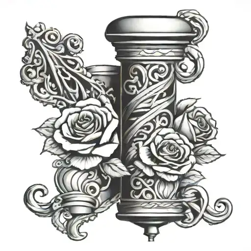 A Barber Pole Intertwined With Rose Vines