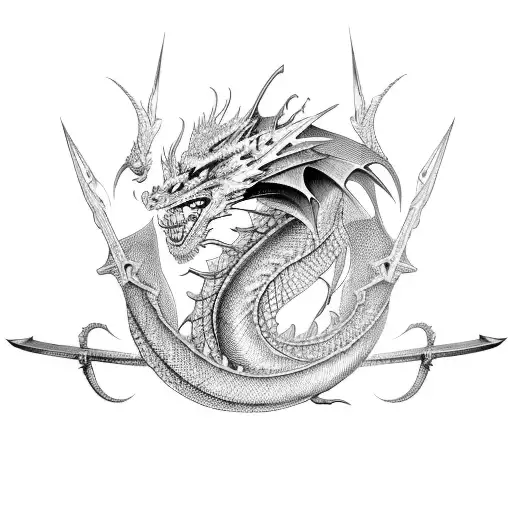 Dragon With Swords