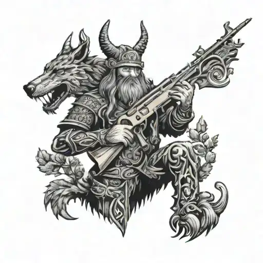 A Mythical Creature From Slavic Mythology Holding A Rifle In A Forest Setting