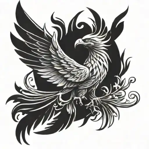 Phoenix With Strong Aura And Wings Are Widely Opened