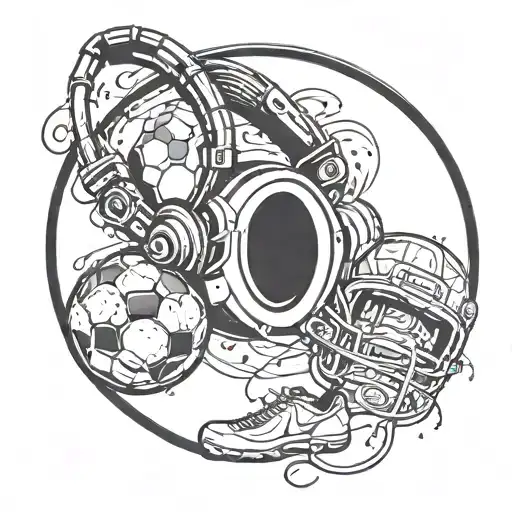 Football Ball And Headphones Surrounded