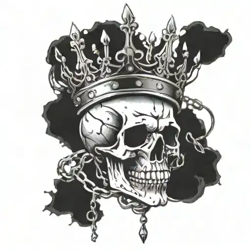 A Skull Wearing A Crown Surrounded By Chains