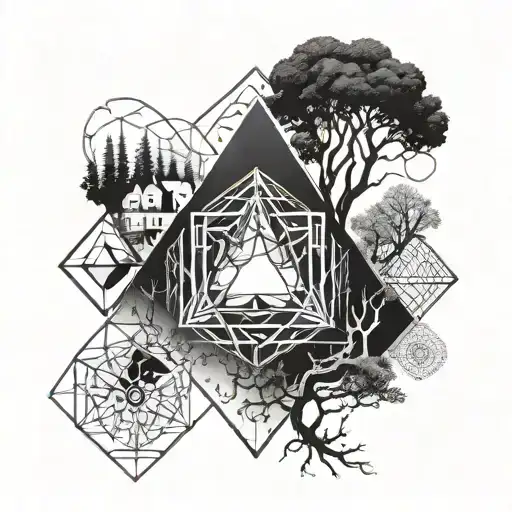 A Modern Geometric Design Incorporating Elements Of Yggdrasil And Civil Engineering Symbols