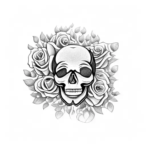 A Skull Surrounded By A Vibrant Bouquet Of Flowers