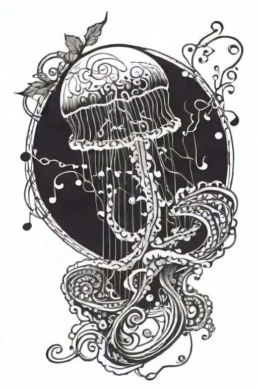 A Jellyfish Floating In A Music Staff With Nature-inspired Notes