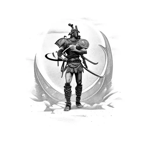 Street Scene With A Warrior Fighting A Dragon