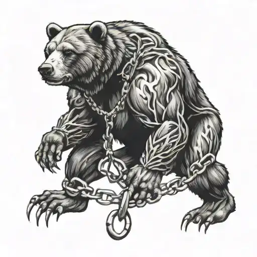 A Muscular Bear Standing With A Chain On Its Neck