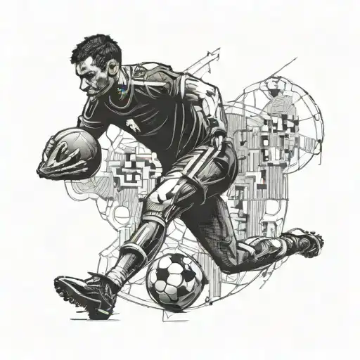 A Detailed Blackwork Tattoo Of A Football Player Analyzing A Game Strategy