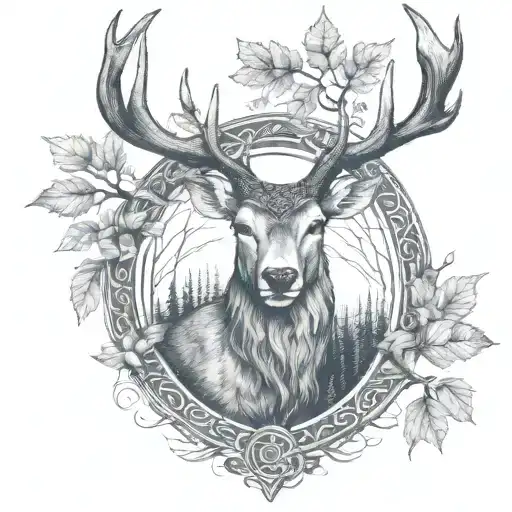 Celtic Deer Head With Trees