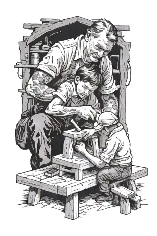 A Child Helping A Father With Carpentry